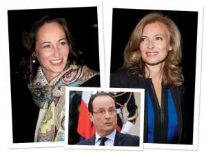 TWO FOR ONE From left: François Hollande’s former partner Ségolène Royal; Hollande; Valérie Trierweiler, his current girlfriend.